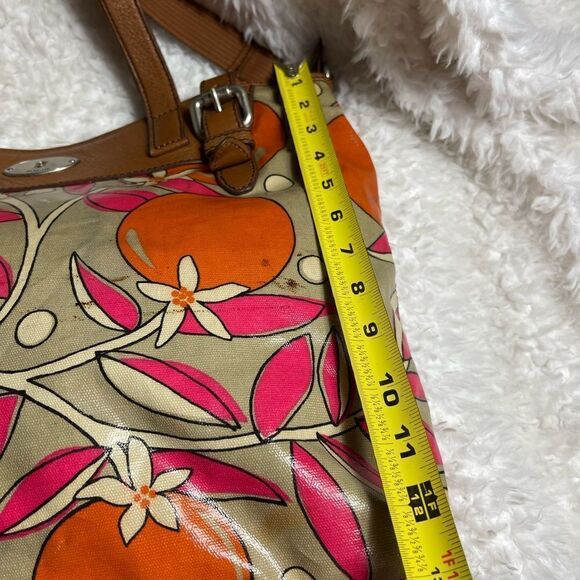 Fossil Key-Per Orange Blossom coated canvas shoulder/crossbody tan leather trim - Picture 12 of 14